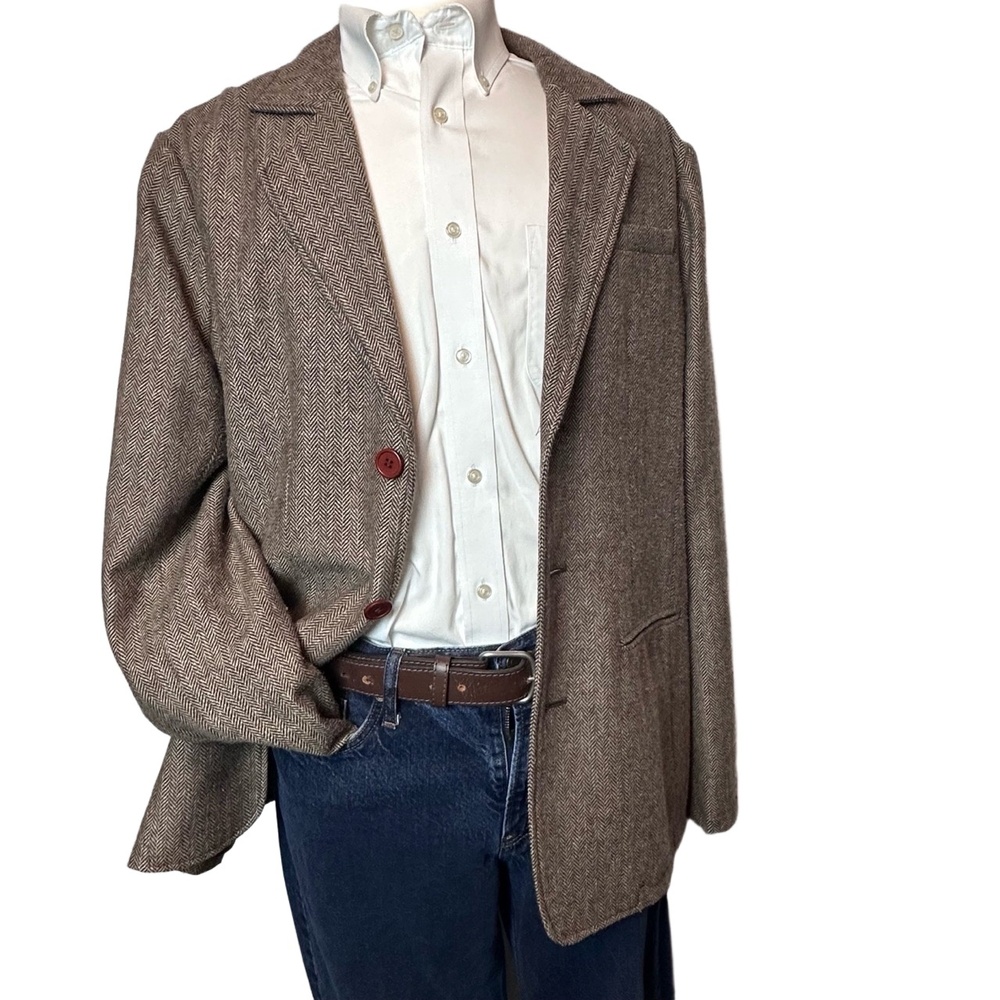 Men’s Fossil XL Brown Two-Button Herringbone Sport Coat Blazer‎ Jacket